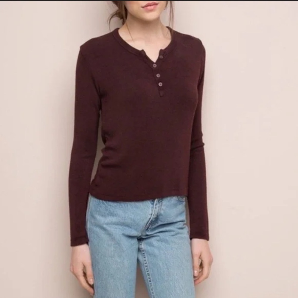 Brandy Melville Burgundy Wine‎ Henley Long Sleeve Shirt Womens OS